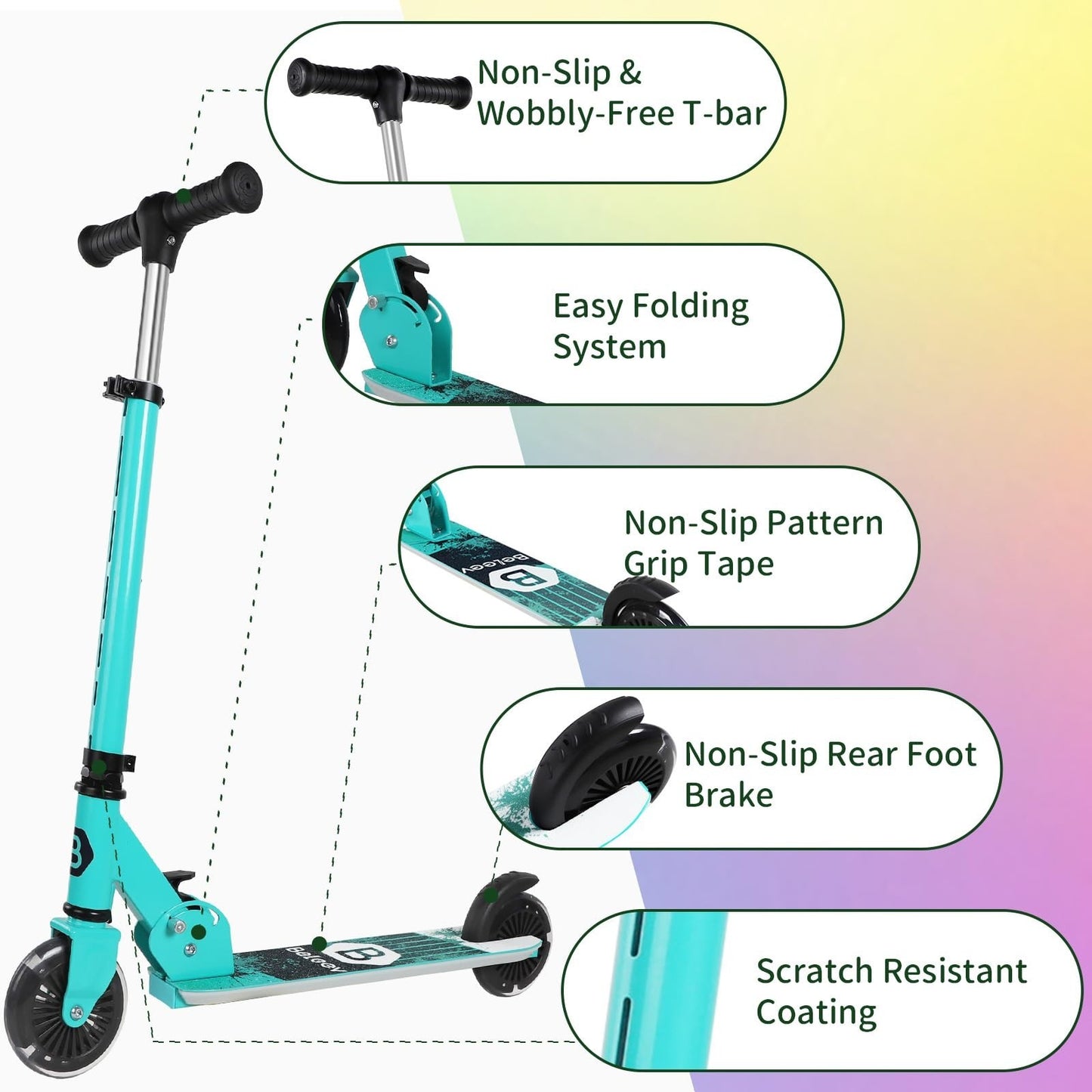 Light-Up Wheels Kids Scooter, 2-Wheel Folding Kick Scooter, Adjustable Height, N5