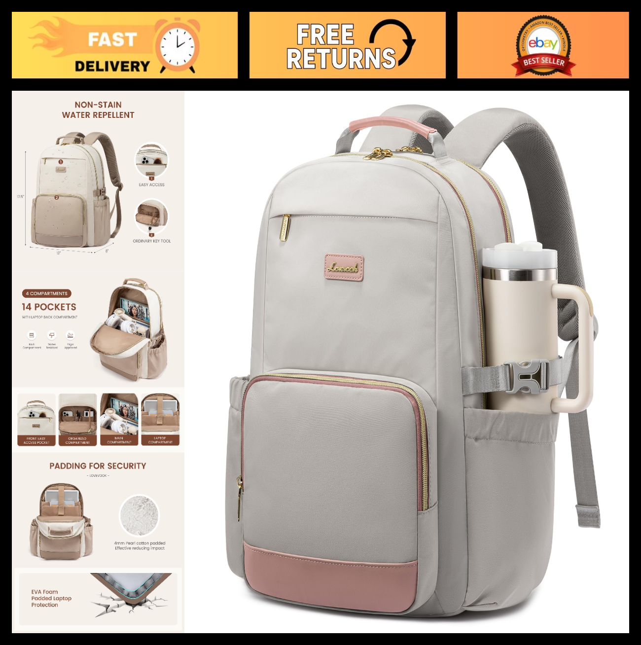 Stylish Waterproof Laptop Backpack for Women, 15.6" Large Capacity Travel Bag, G0