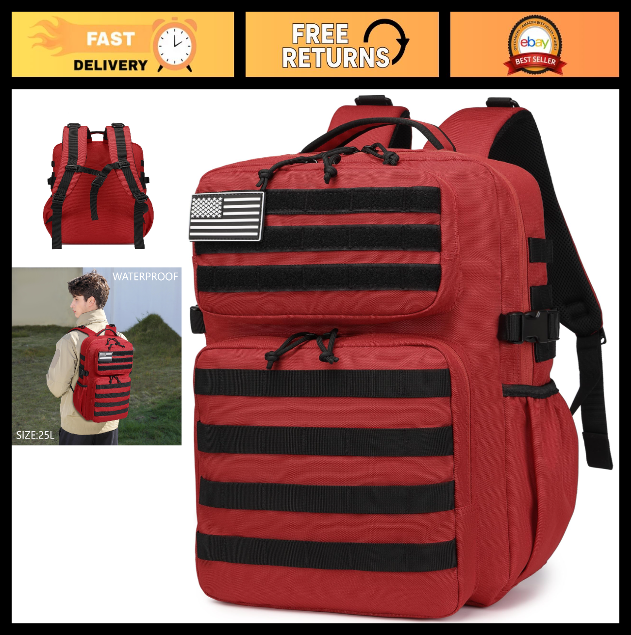 Waterproof Military Tactical Backpack   3 Day Assault Pack, Molle Daypack with W0