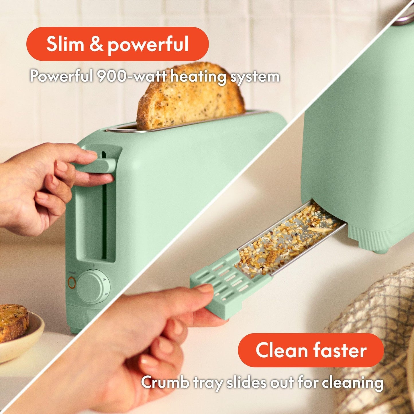 Slim 2 Slice Toaster   Long Slot, Extra Wide, Fits Anywhere, Seaglass Color5