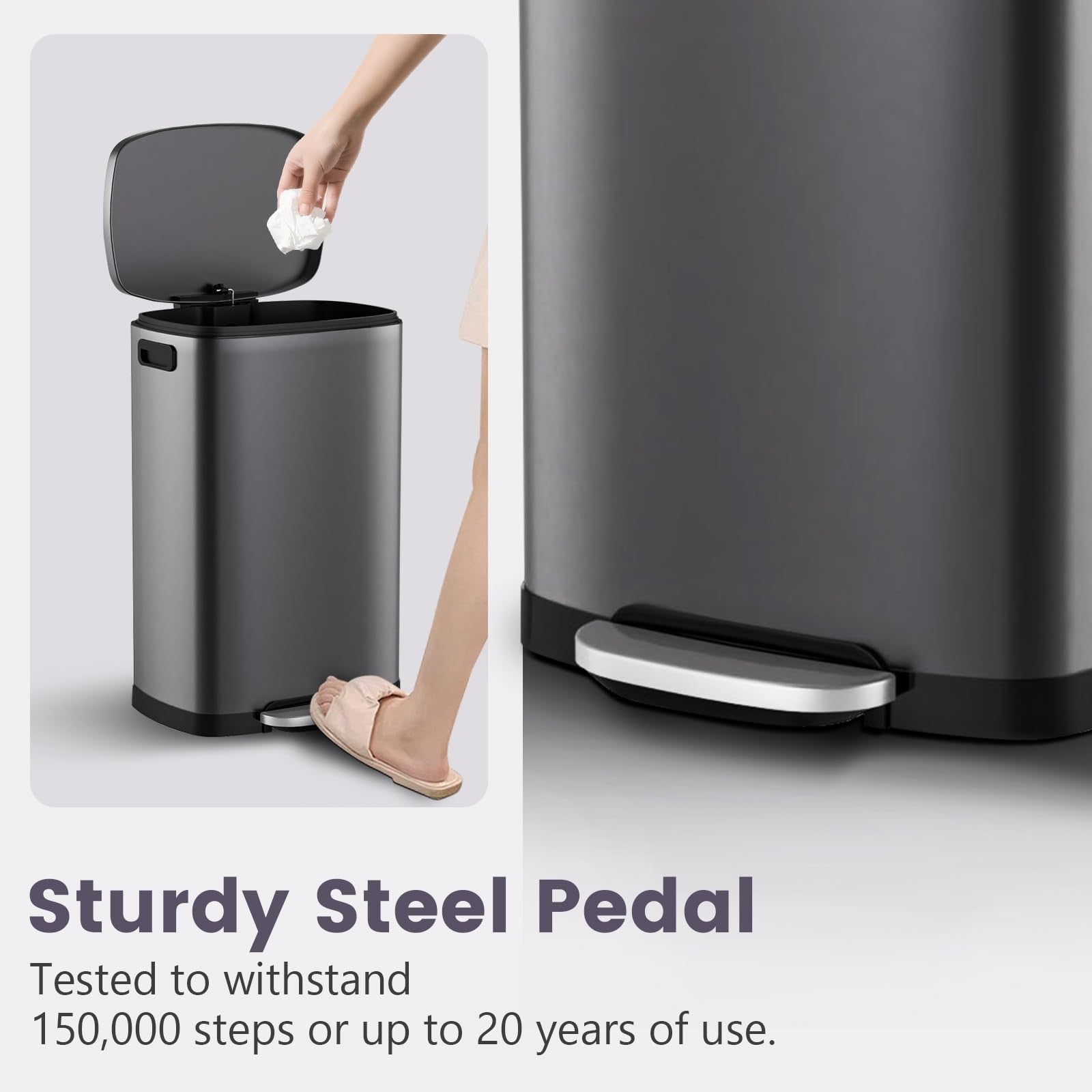 Stainless Steel 13 Gal Kitchen Trash Can with Soft Close Lid & Pedal | Fingerpri4