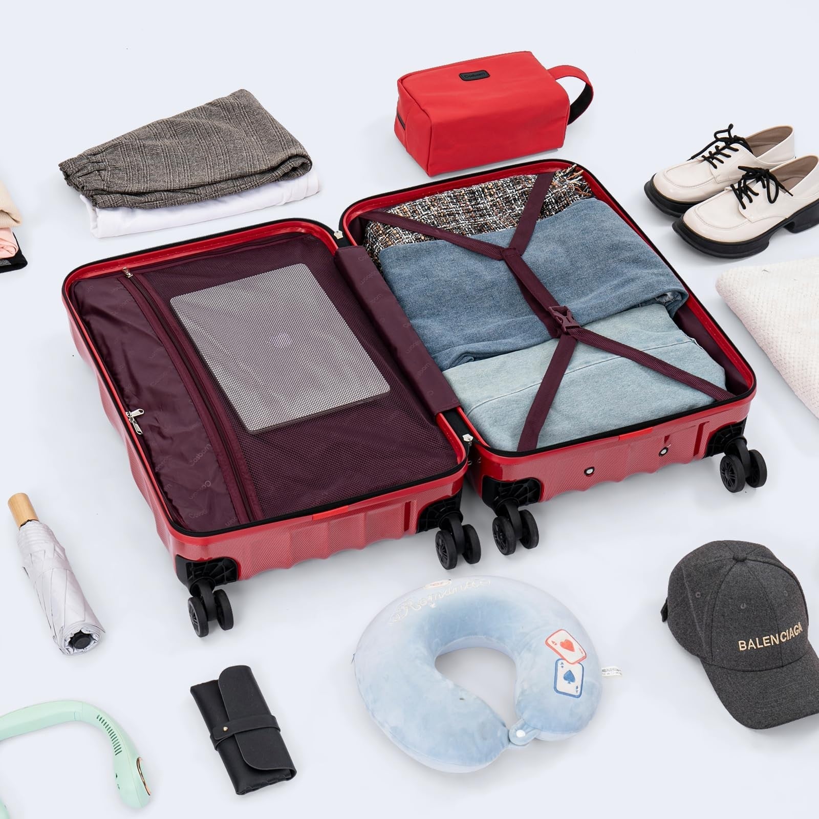 5-Piece Hardshell Luggage Set with Wheels, TSA Lock, Phone Holder, Durable Trave7