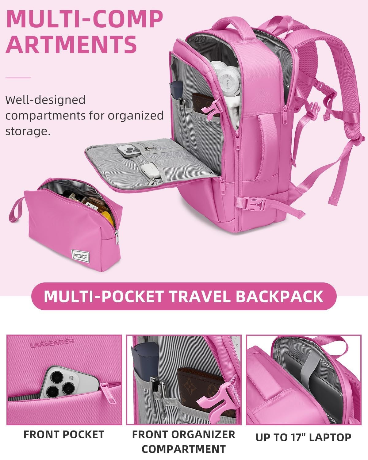 3-Piece Carry-On Luggage Set, 20" Hardshell Suitcases, Lightweight, TSA Lock, 364