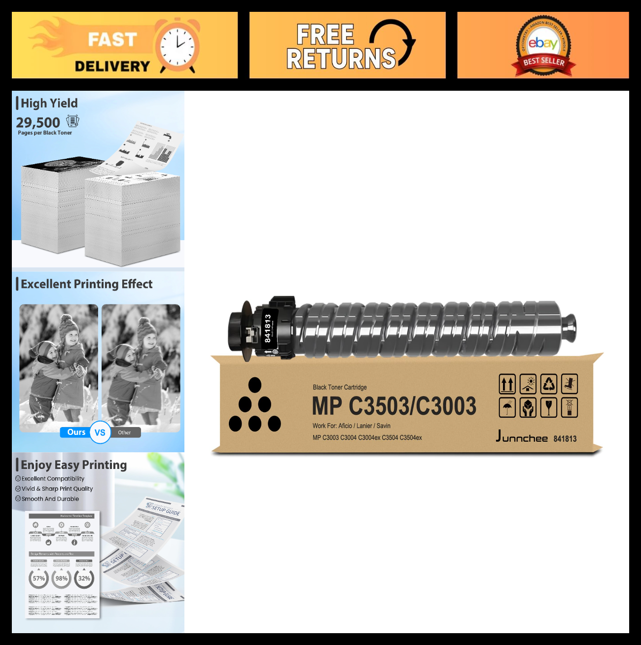 High-Yield Black Toner Cartridge Replacement for MP C3003 C3004 C3503 C3504 Prin0