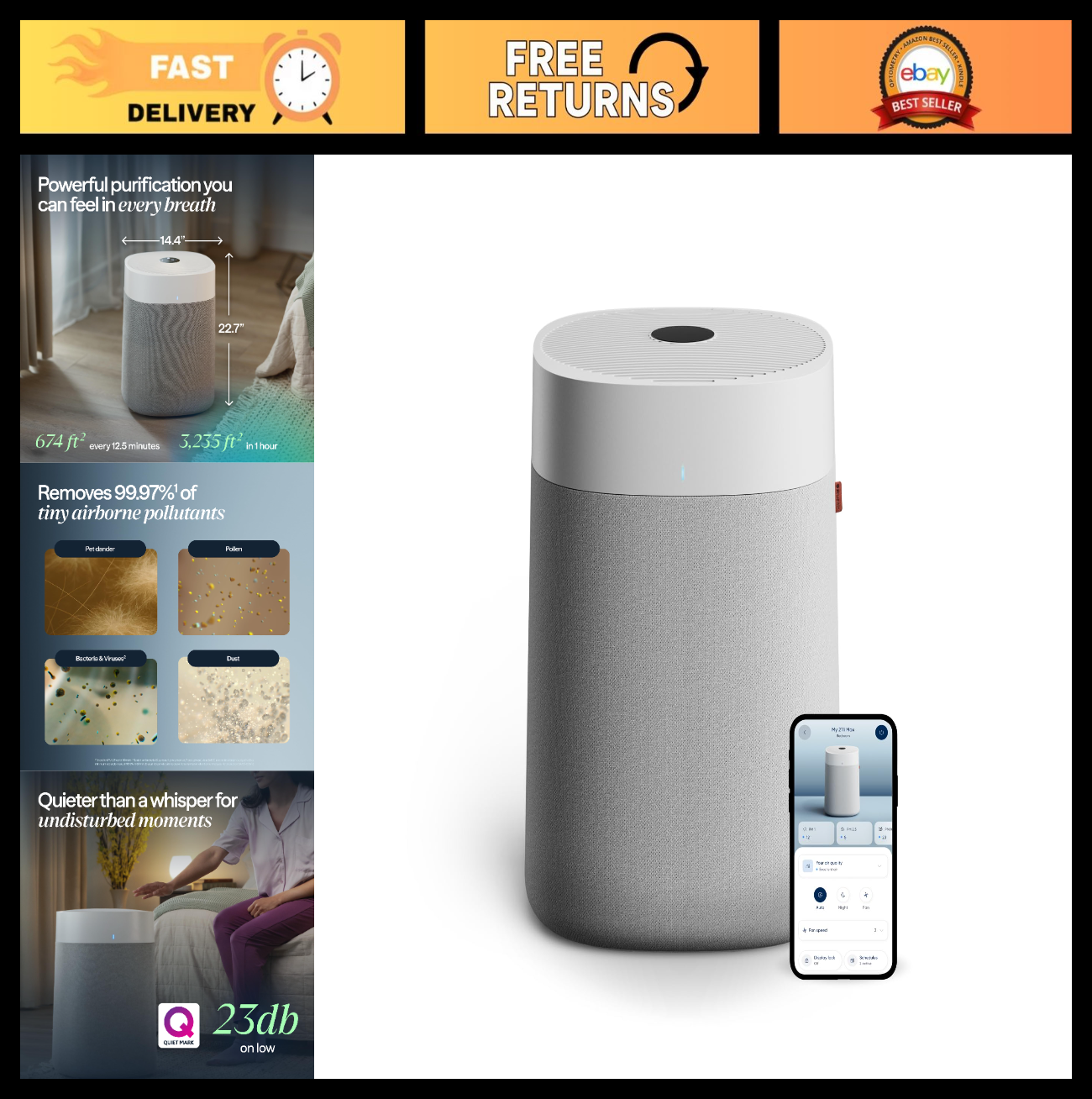 Smart Air Purifier for Large Rooms up to 3,235 Sq Ft, HEPASilent, WiFi, Quiet, P0