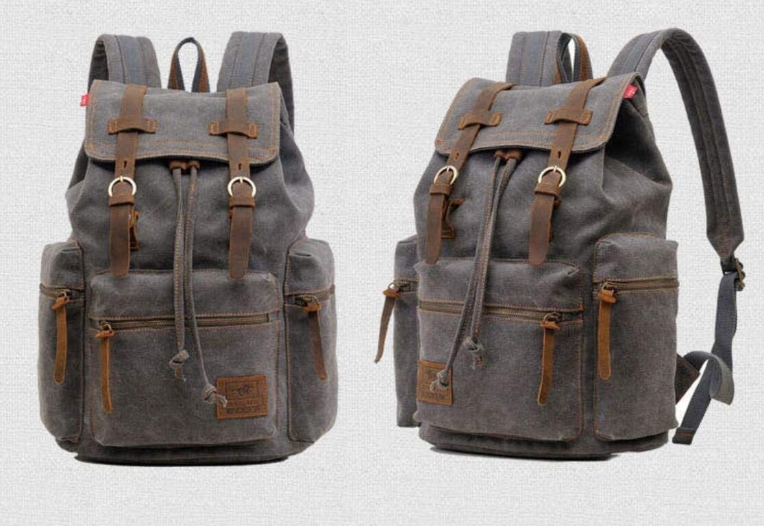 Vintage Canvas Backpack with Leather Trim, Padded Laptop Sleeve 12" 17", Travel5