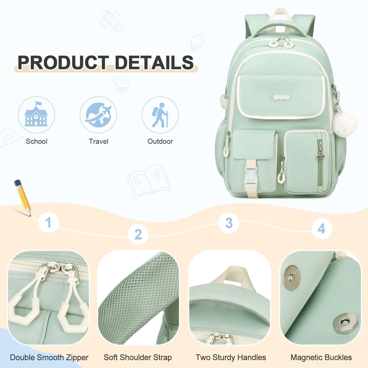3PCS Girls School Backpack Set with Lunch Box & Pencil Pouch   Stylish & Durable4
