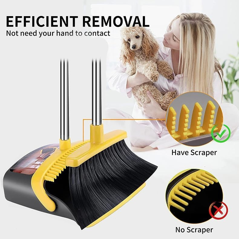 2-Pack Broom and Dustpan Set, 52" Long Handle, Self-Cleaning Teeth, Indoor/Outdo3
