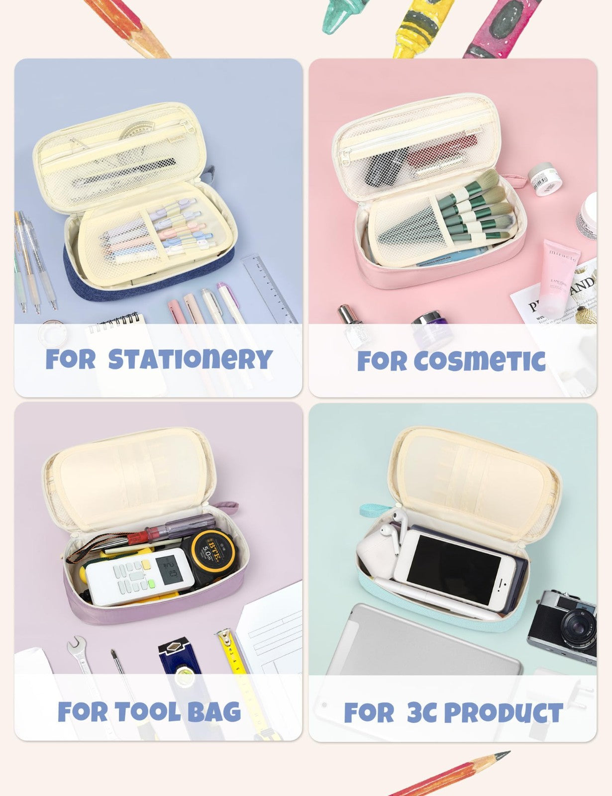 Cute Aesthetic Pencil Case   Large Zippered Pen Pouch, Kawaii Stationery Organiz5