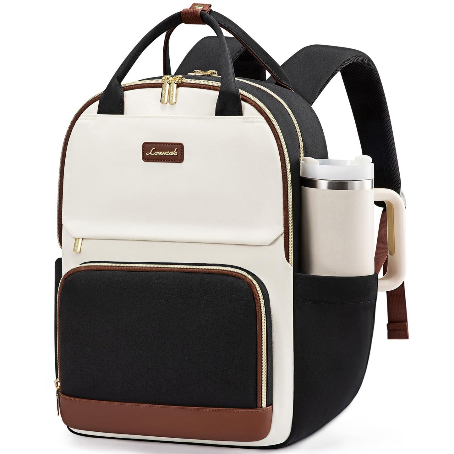Large Waterproof Laptop Backpack for Women, 18" Travel Work Bag with Tumbler Hol1