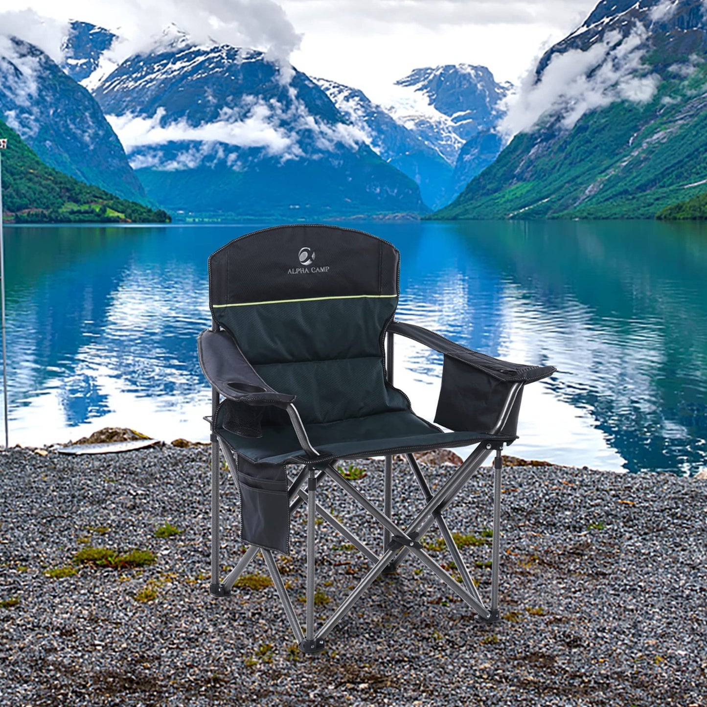 Oversized Portable Folding Camping Chair - Heavy Duty Padded, 450LBS Support, Cu2