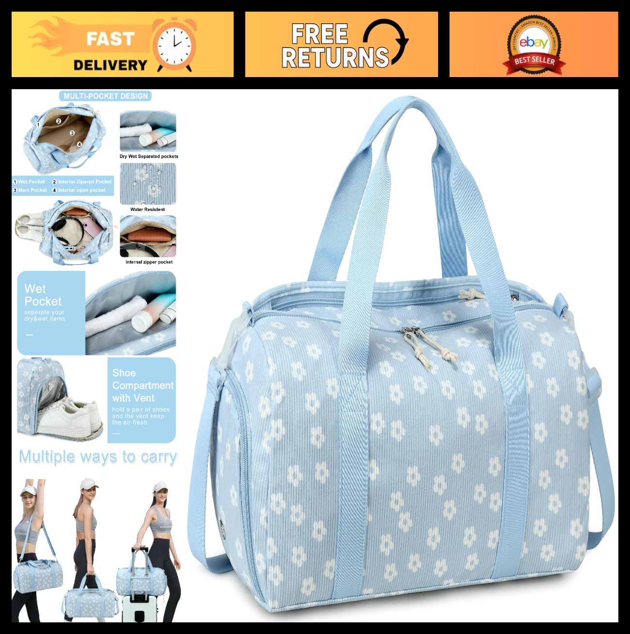 Cute Girls Duffle Bag with Shoes Compartment & Wet Separation - Waterproof Gym &0