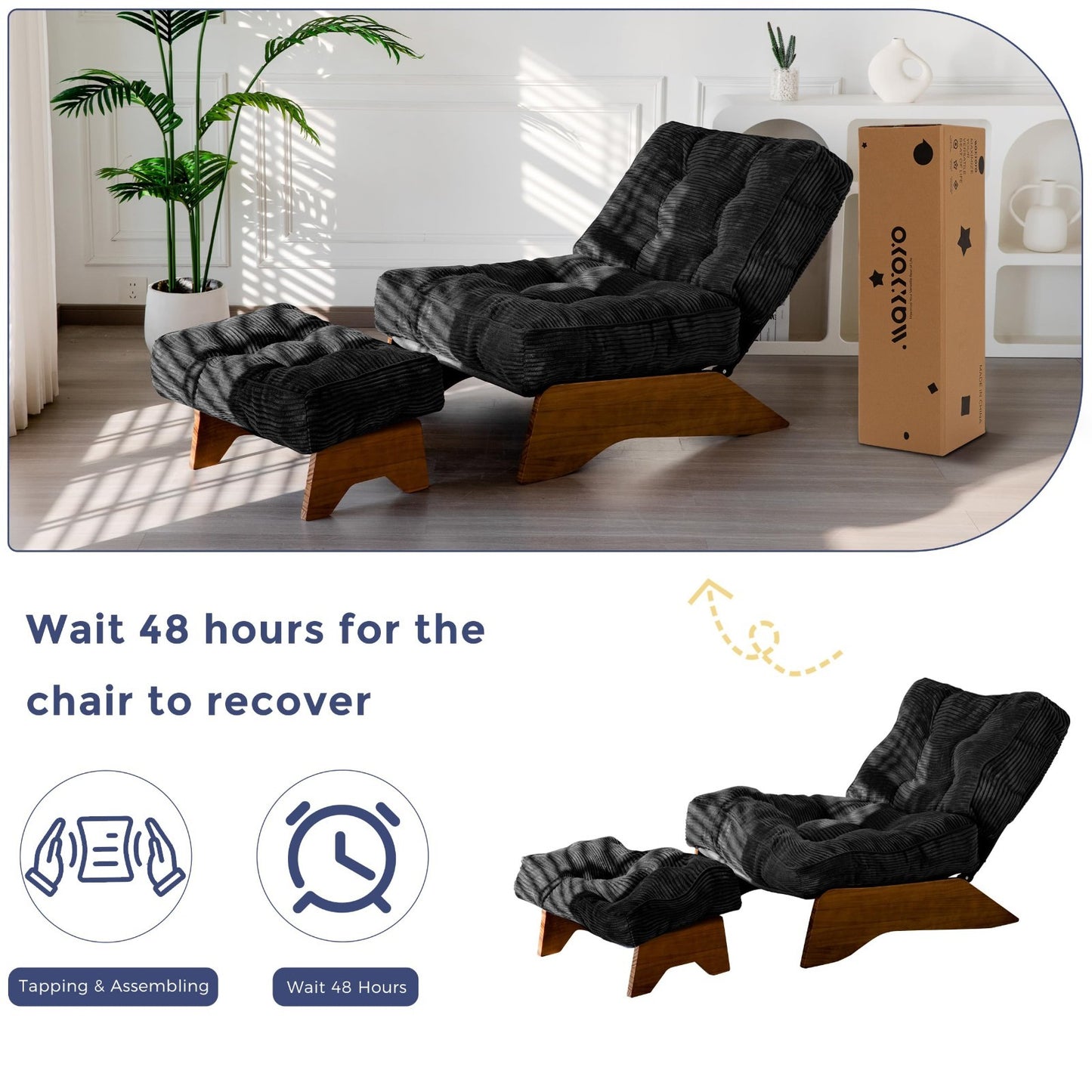 Cozy Tufted Accent Chair & Ottoman Set, Adjustable Backrest, Modern Recliner for7