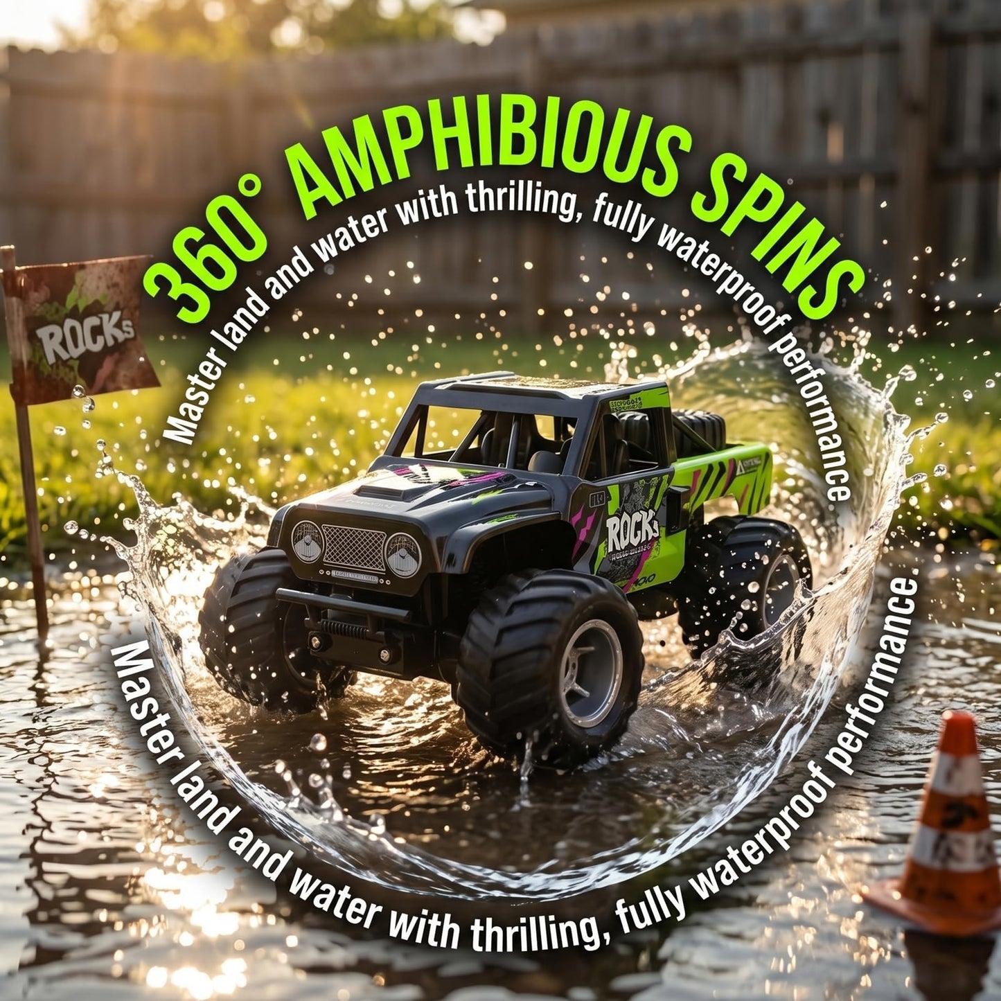 Amphibious Remote Control Car - Waterproof 4WD Off-Road Truck, 50+ Min Play, 2 B2