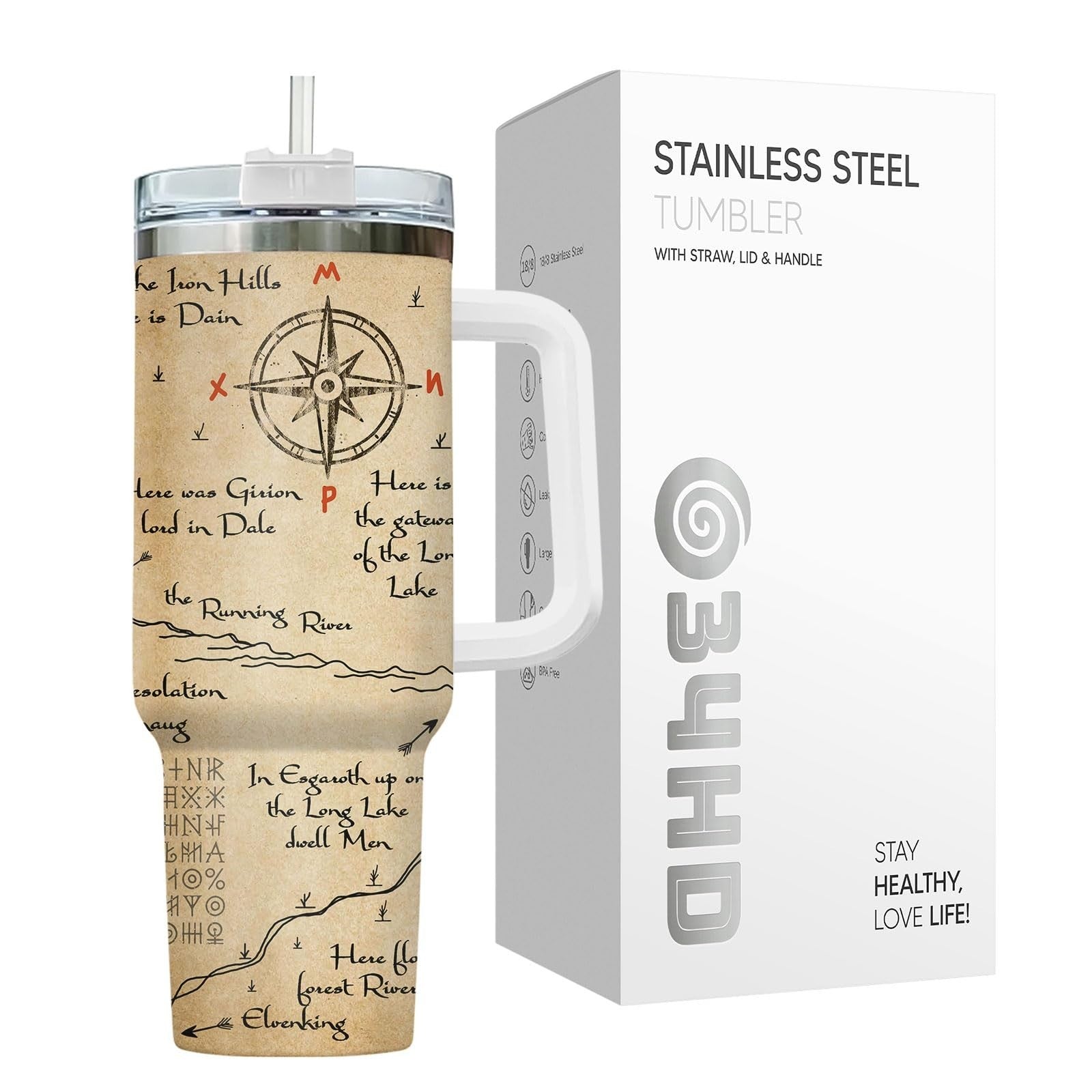 Fantasy Dragon Mountain Tumbler 40oz with Handle & Straw   Insulated Travel Mug5