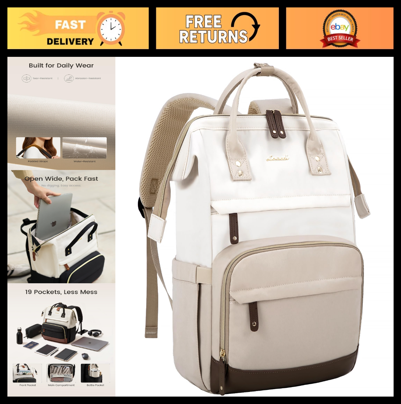 Stylish 15.6" Laptop Backpack for Women, Large Capacity, Waterproof College Bag,0
