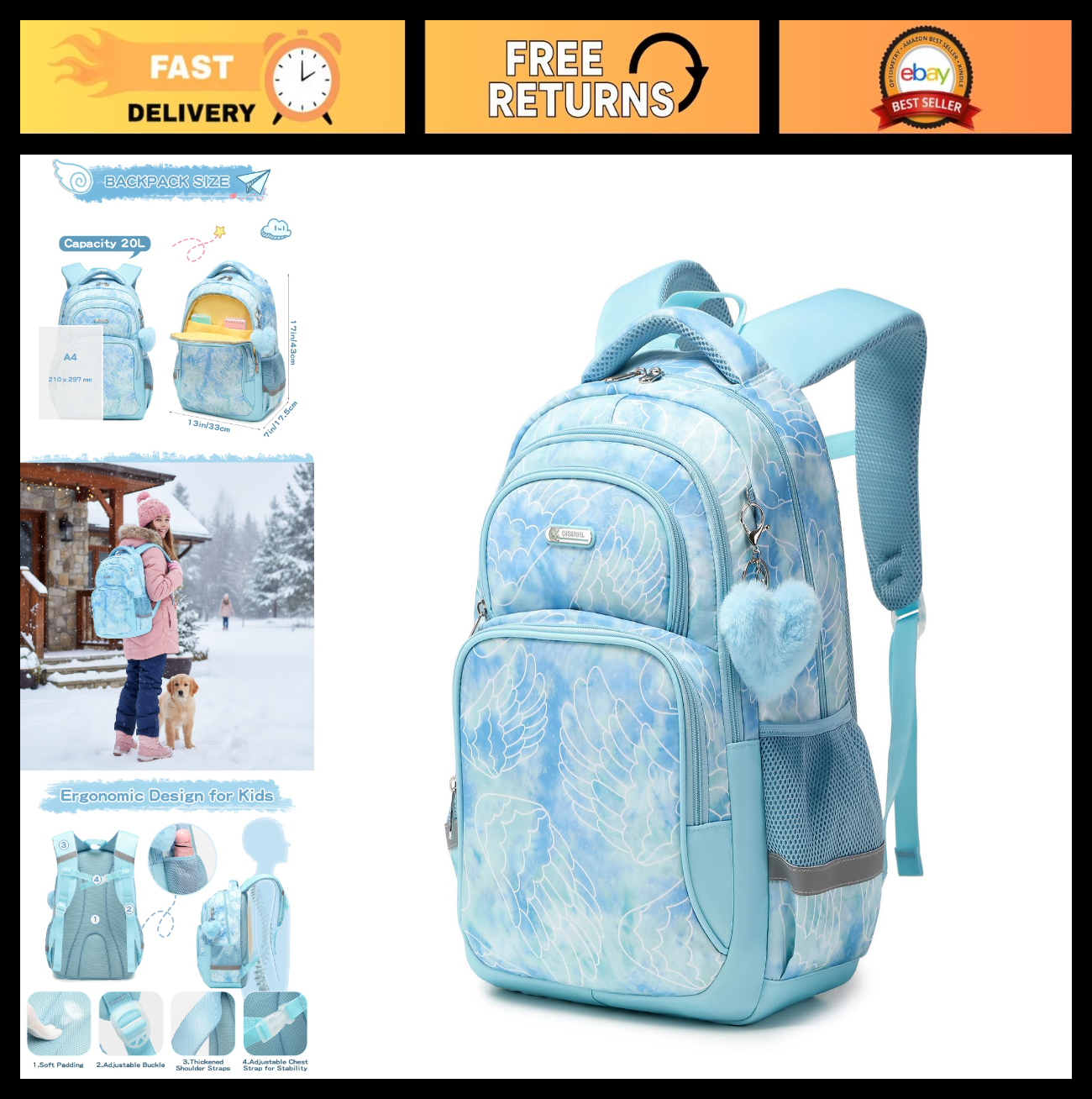 Lightweight Waterproof School Backpack for Kids   Large Capacity, Fun Prints, Mu0