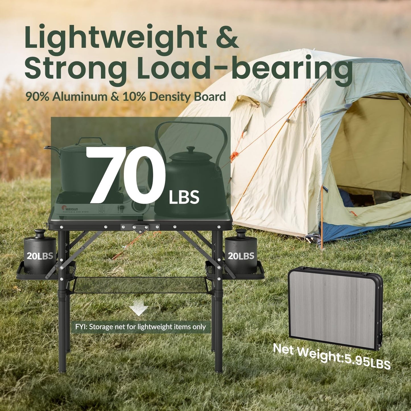 Portable Folding Camping Table 2ft - Lightweight Picnic Desk with Storage Racks6