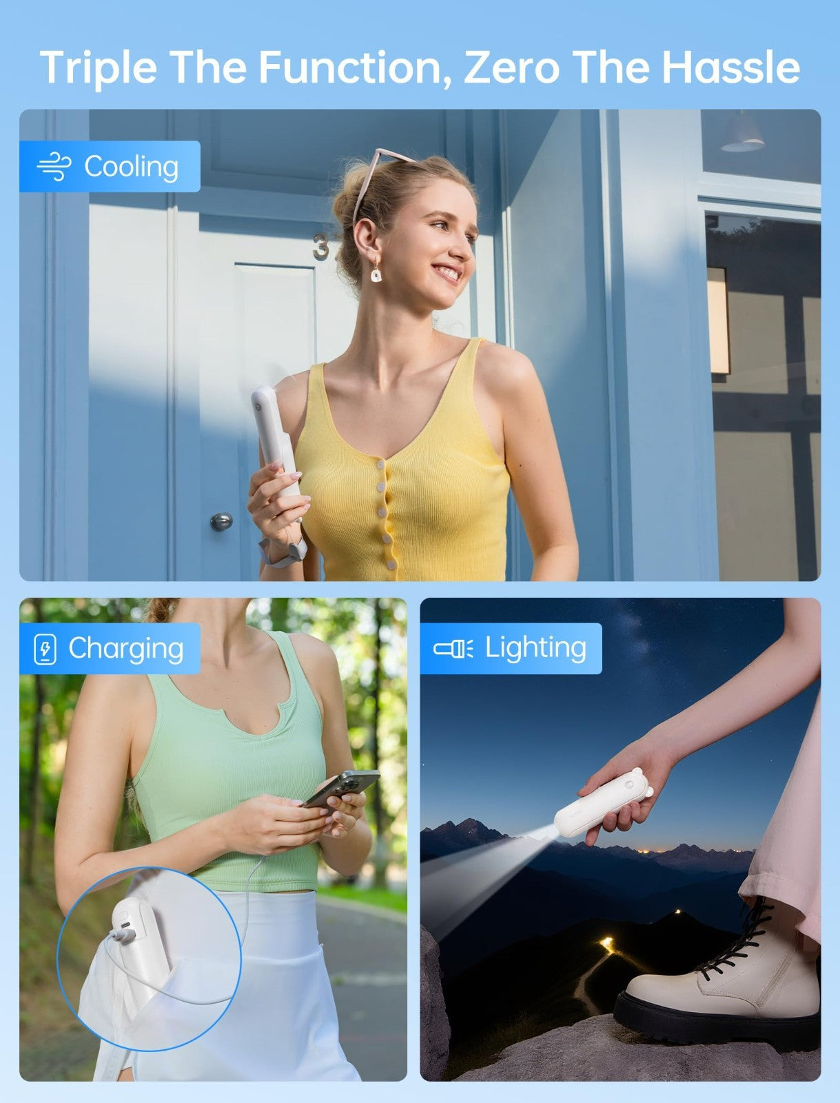 3 in 1 Portable Fan with Power Bank & Flashlight   19H Max Cooling, USB Recharge2
