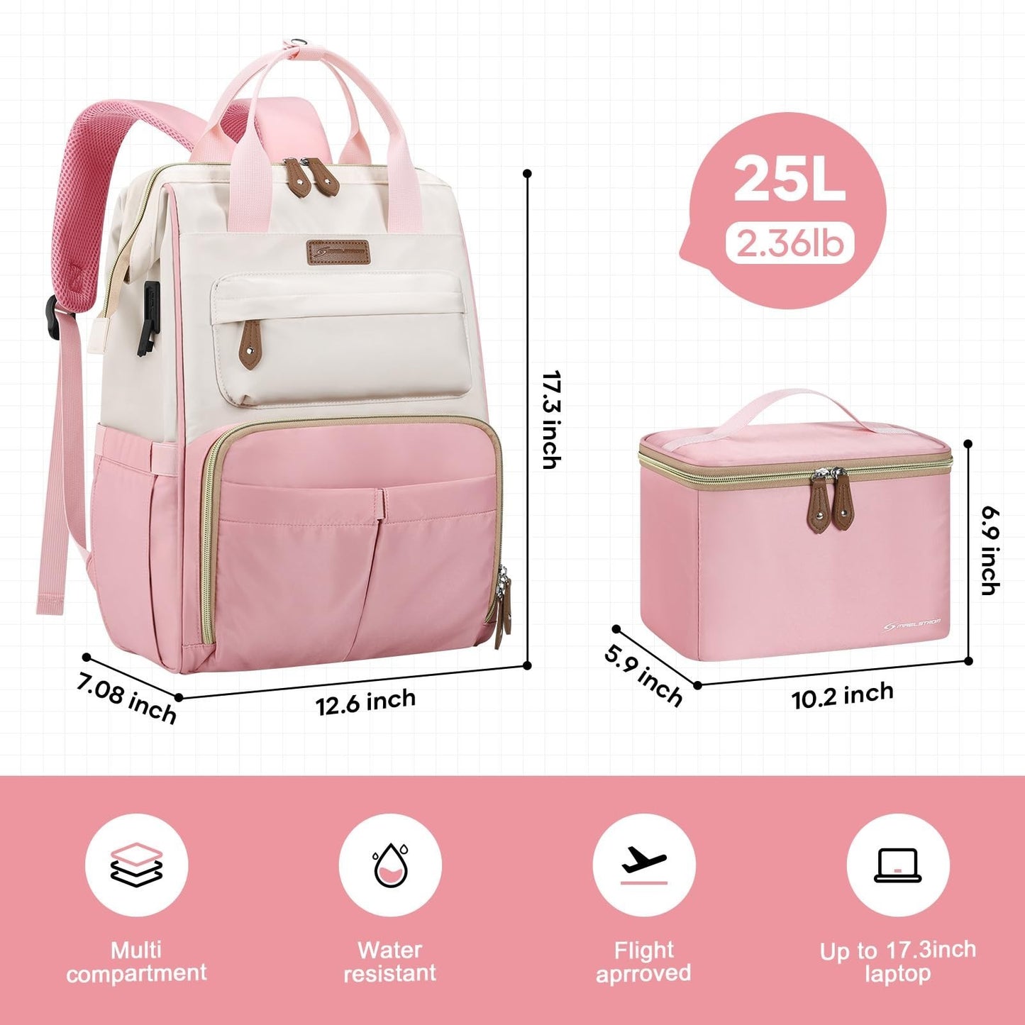 Travel Backpack for Men & Women, Fits 15.6-17.3" Laptop, Insulated Lunch Bag, Pi4