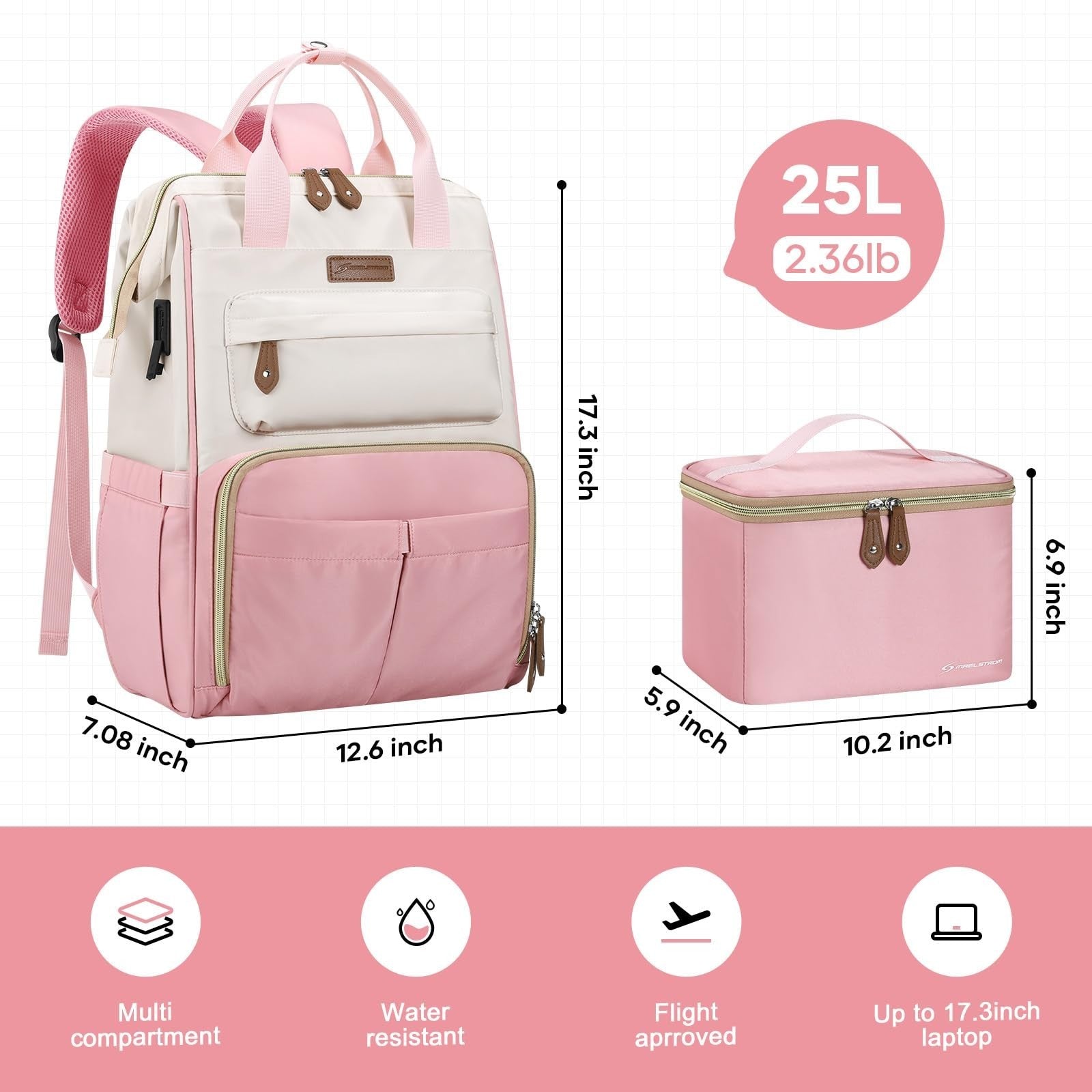 Travel Backpack for Men & Women, Fits 15.6-17.3" Laptop, Insulated Lunch Bag, Pi4