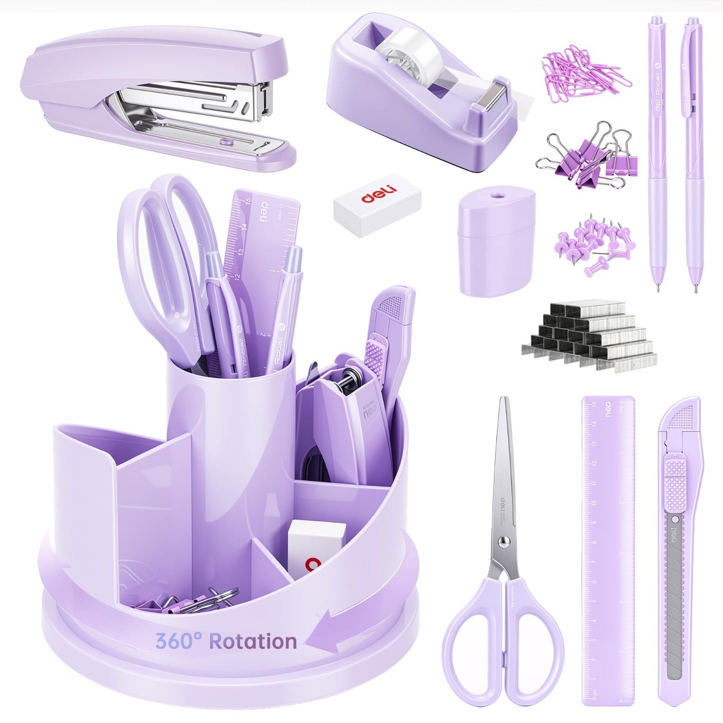 Purple Desk Accessory Organizer Kit   Deli Office Supplies Set for Home & Work1