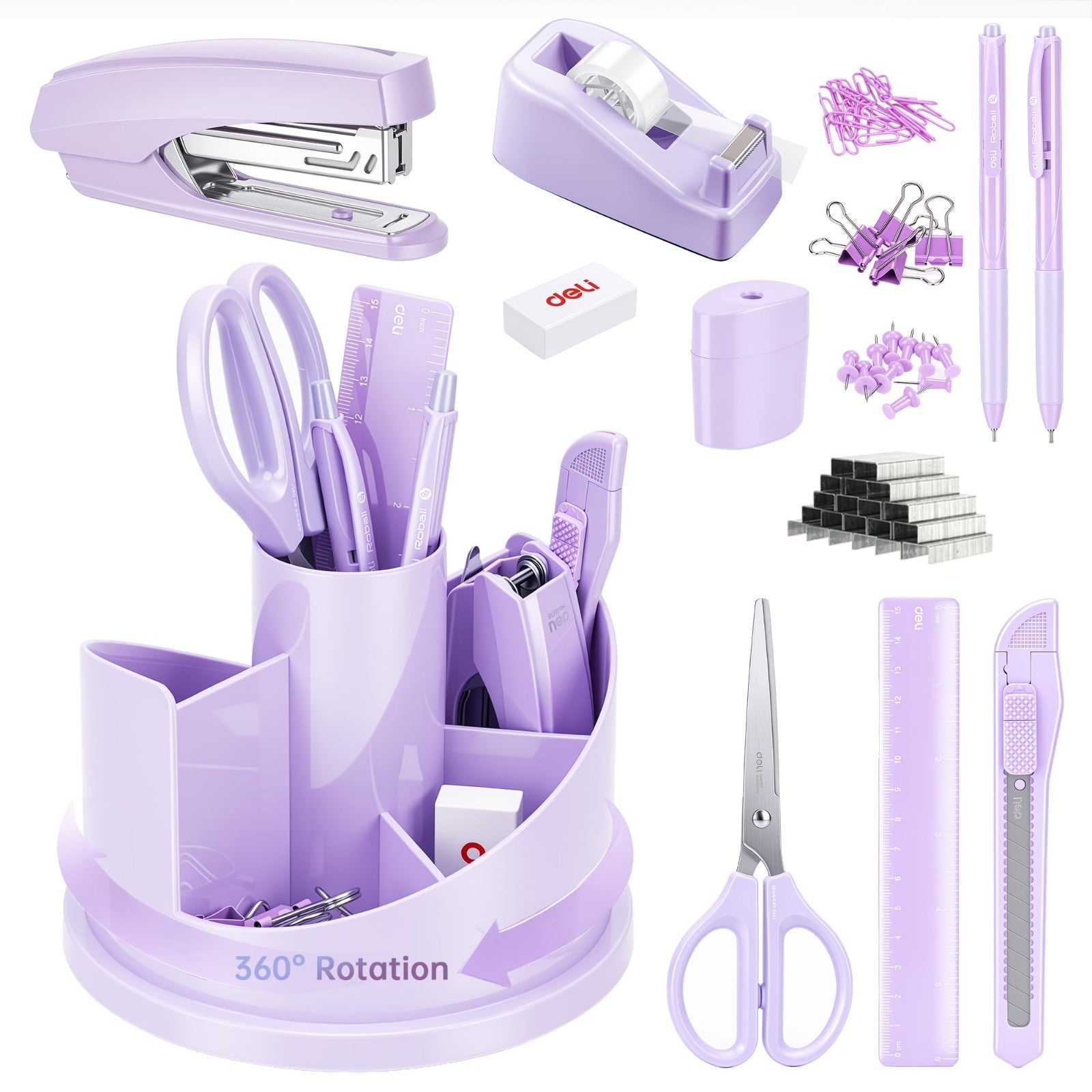 Purple Desk Accessory Organizer Kit   Deli Office Supplies Set for Home & Work1