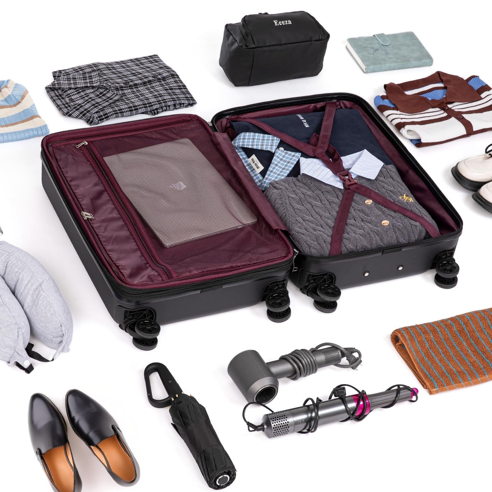 3-Piece Hardcase Carry-On Luggage Set 20" Black - TSA Approved, Scratch Resistan7