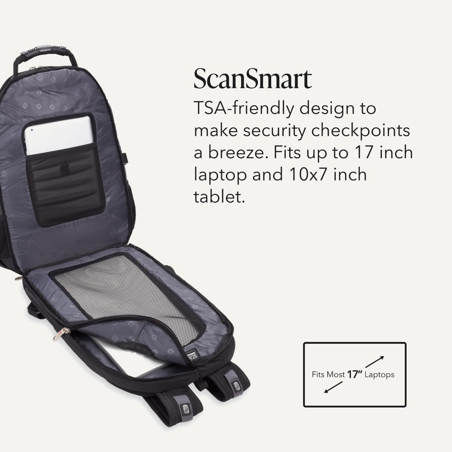 TSA Friendly 17 Inch Laptop Backpack, RFID Protection, Lay Flat Design, Black, 33