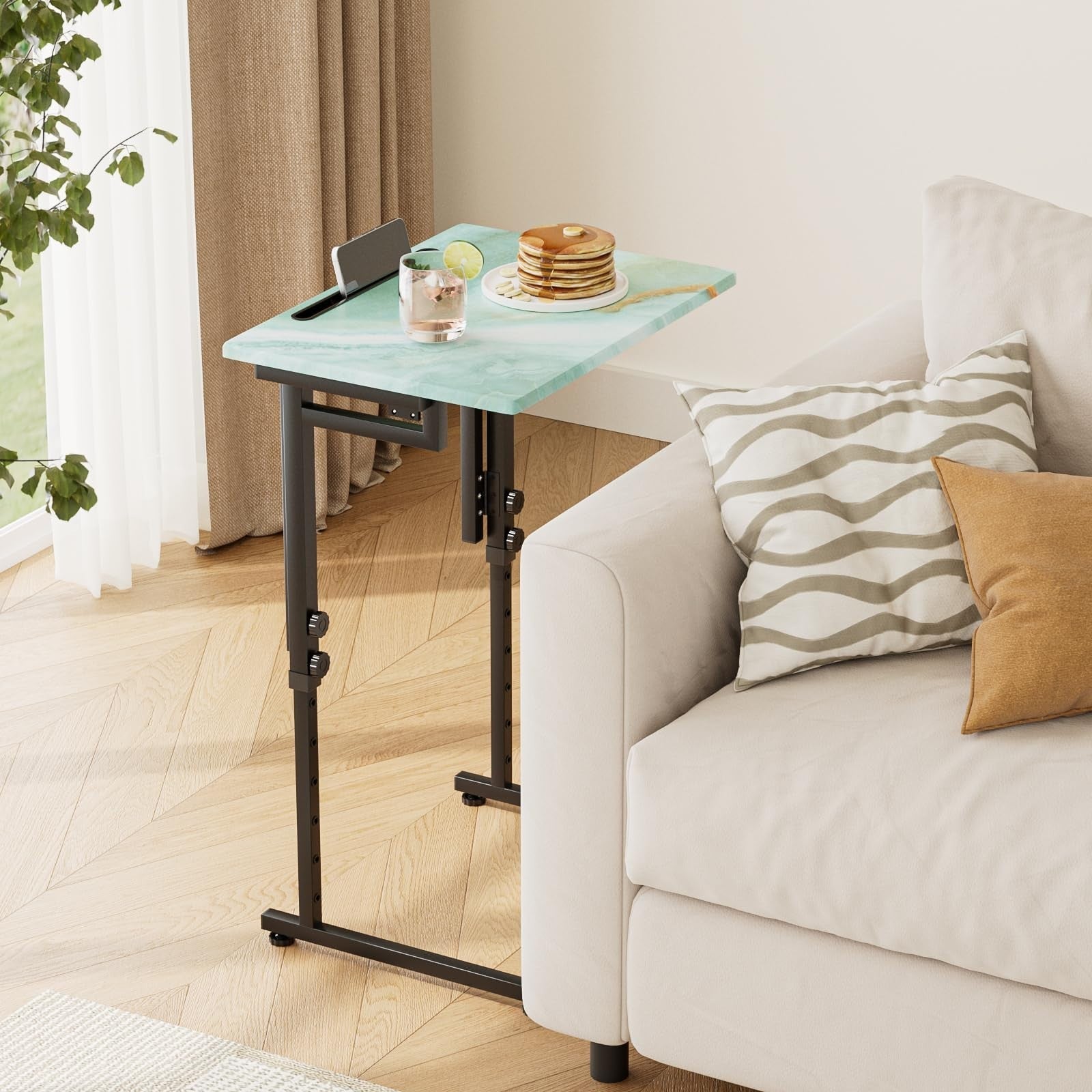 Adjustable Folding TV Tray Table - Sturdy MDF Top, No Assembly, Sea Blue - Livin2