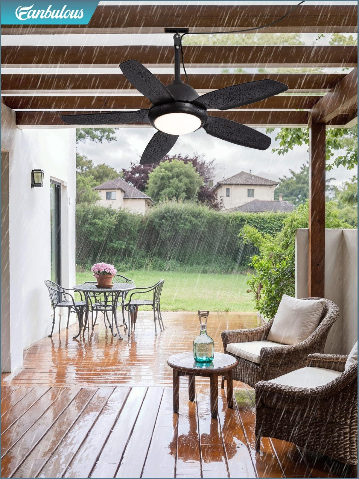 42" Waterproof Outdoor Ceiling Fan with Light, Remote Control, 6 Speed DC Motor,6