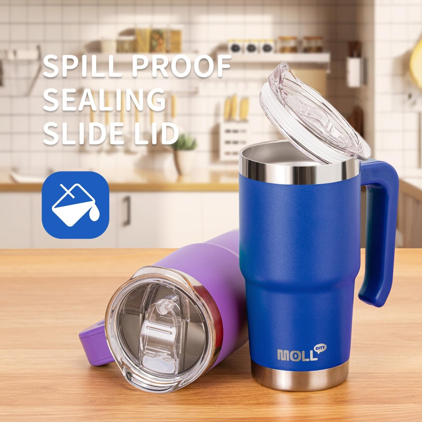 16 oz Insulated Tumbler with Handle   Reusable Stainless Steel Travel Mug with L3