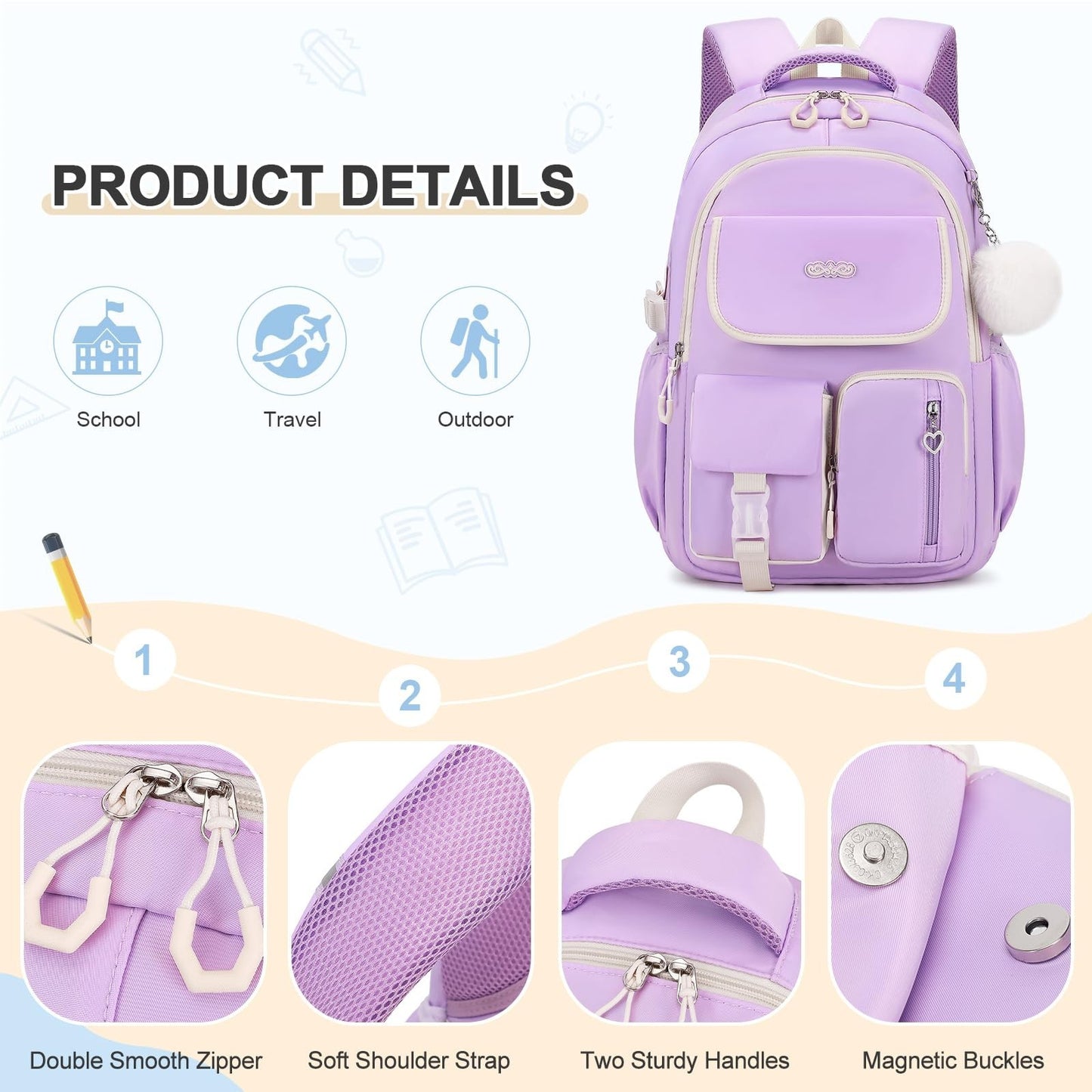 3PCS Girls School Backpack Set with Lunch Box & Pencil Pouch   Stylish & Durable4