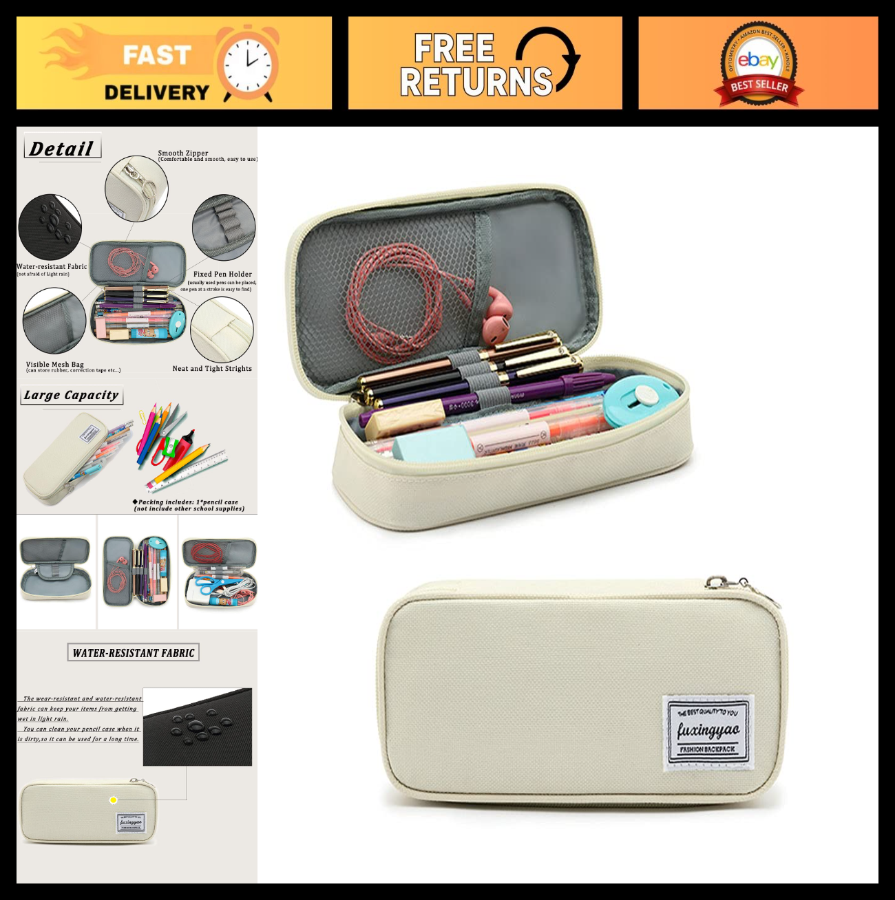 Multi Slot Pencil Case, Portable Pen Pouch, Office & School Supplies Bag   White0