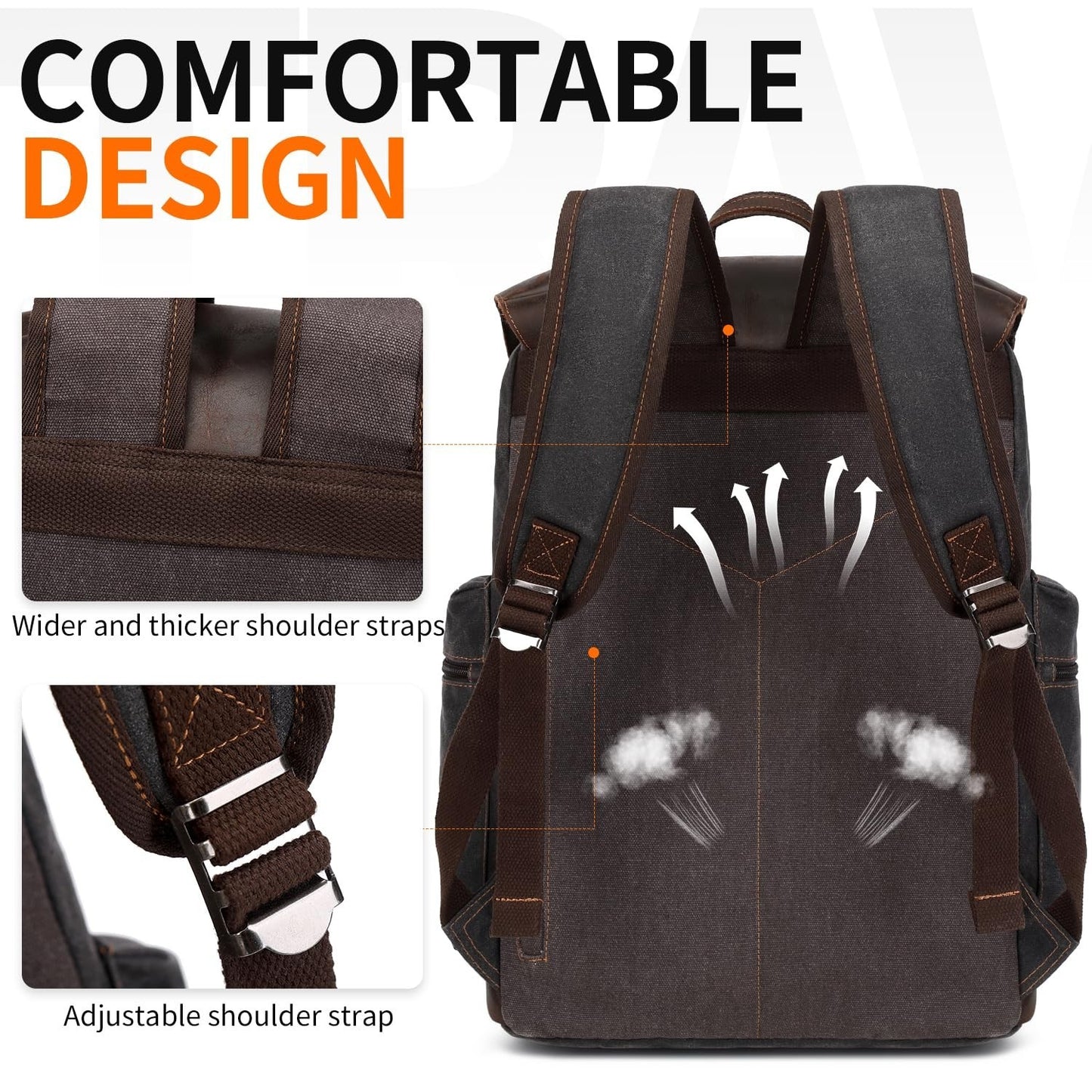 Vintage Waxed Canvas Leather Backpack for Men, 17.3" Laptop Rucksack, Travel Bag4
