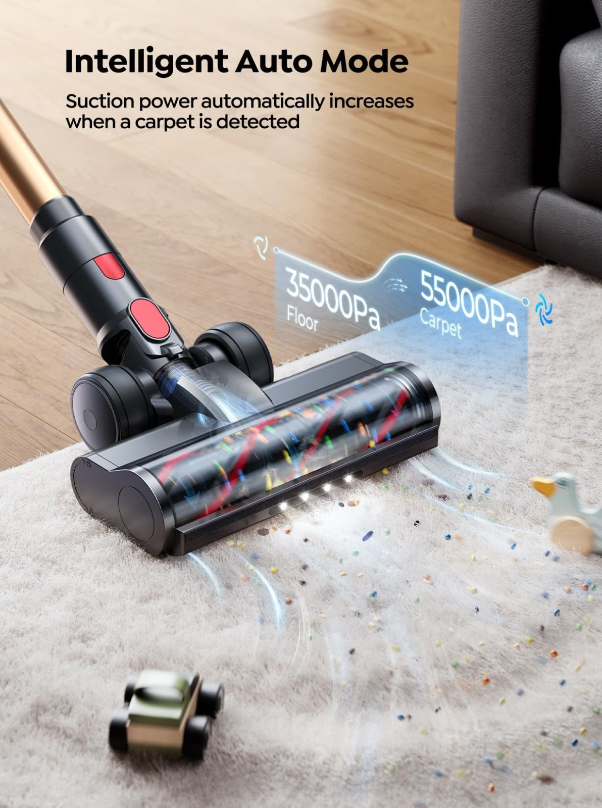 Powerful Cordless Vacuum Cleaner 55KPA 650W, 70Mins Runtime, Pet Hair, LED Touch8