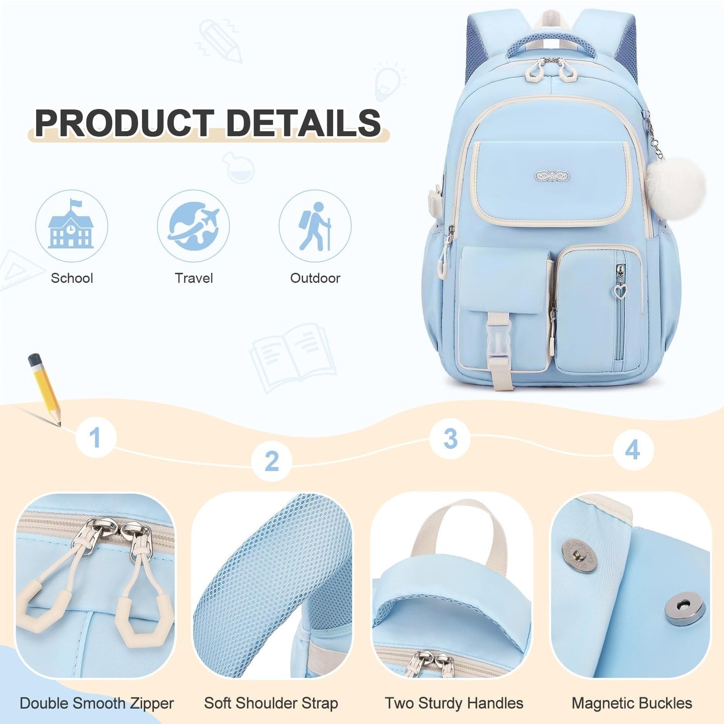3PCS Girls School Backpack Set with Lunch Box & Pencil Pouch   Stylish & Durable4