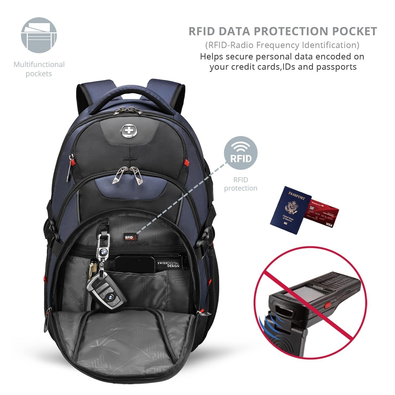 Travel Backpack for Men, RFID Protection, USB Charging, Apple Find My, Add A Bag4