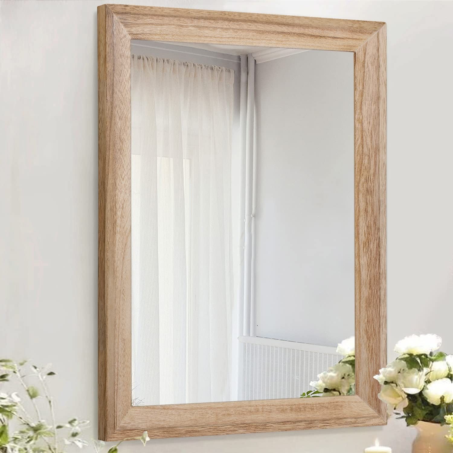 Rustic Wall Mirror - Rectangle Wooden Frame Hanging Decor for Bedroom, Bathroom,1
