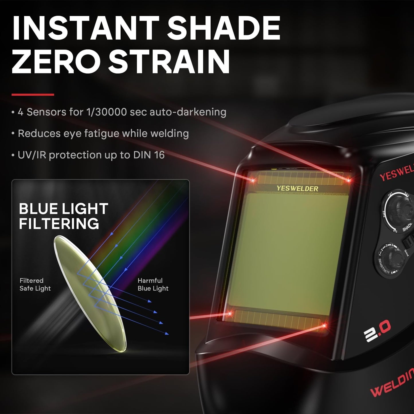 Auto Darkening Welding Helmet, Large View, Adjustable Shade, Lightweight Design3