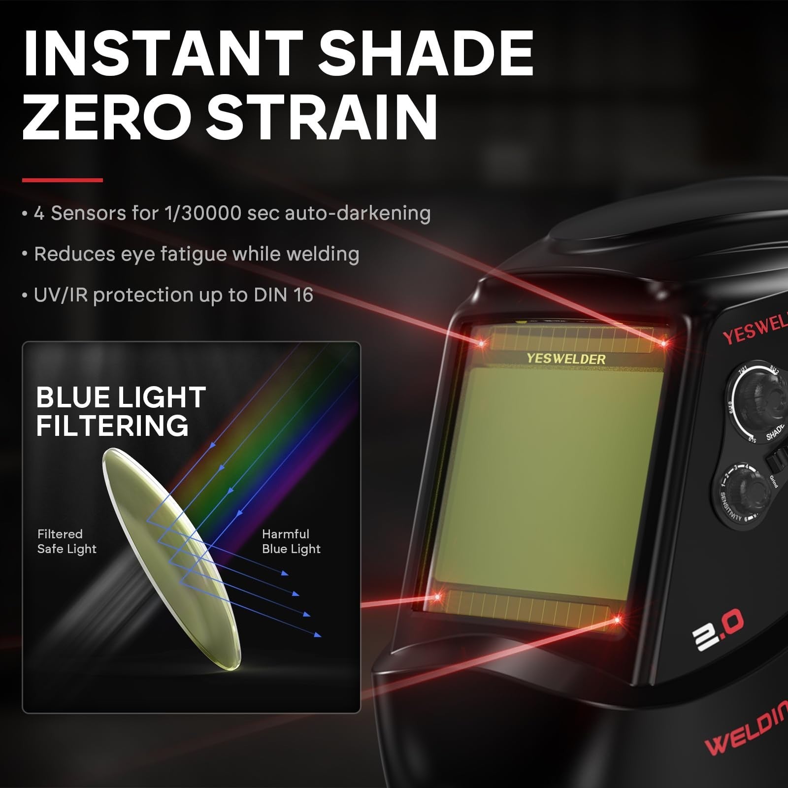Auto Darkening Welding Helmet, Large View, Adjustable Shade, Lightweight Design3