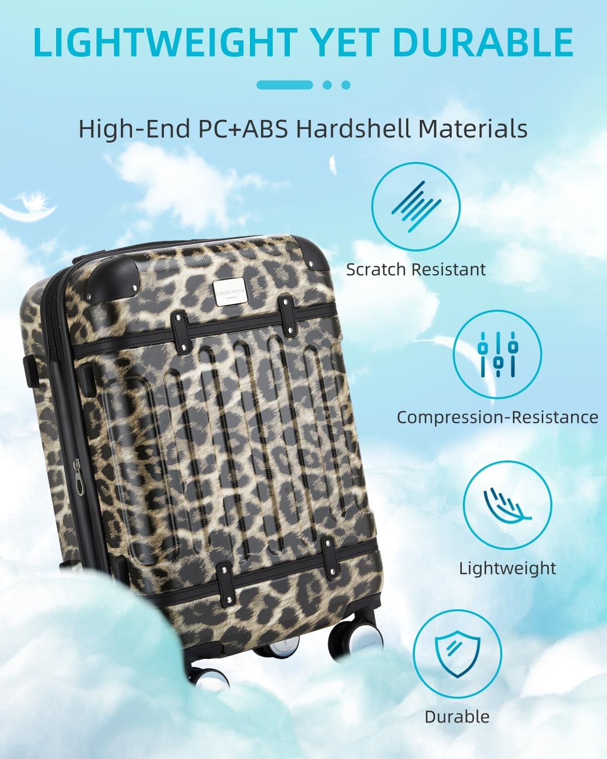 Expandable Carry-On Luggage 22x14x9, Lightweight Hardshell, Cheetah Print, TSA L4