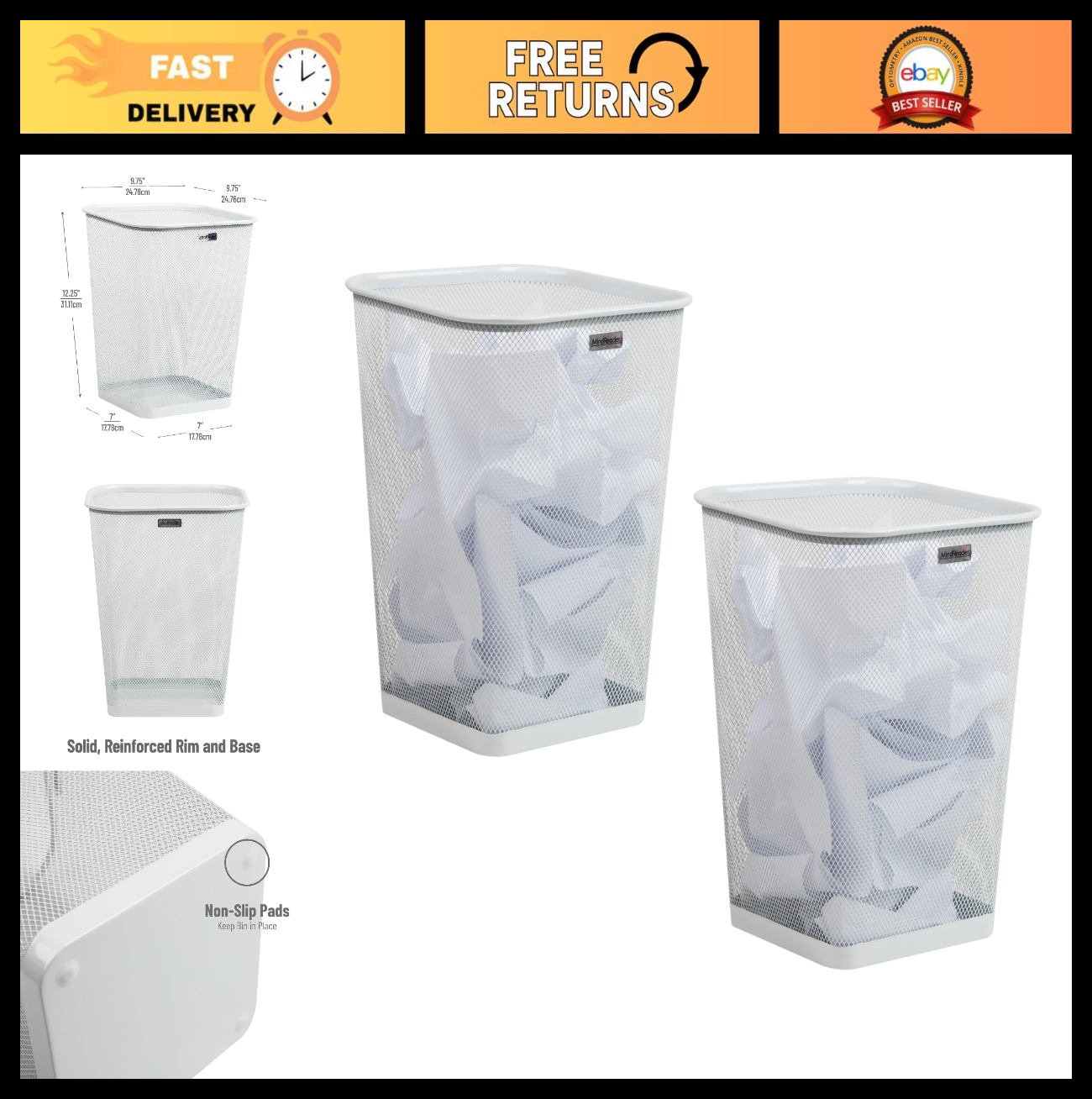 Set of 2 White Mesh Trash Cans, 5 Gallon Capacity, Stylish & Durable Design0