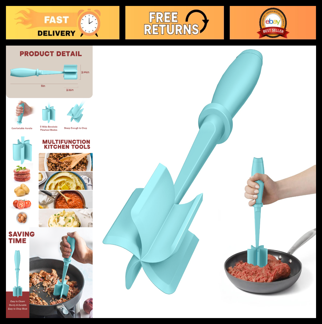 Meat Chopper & Hamburger Grinder Tool   Heat Resistant, 5 Nylon Blades, Dishwash0