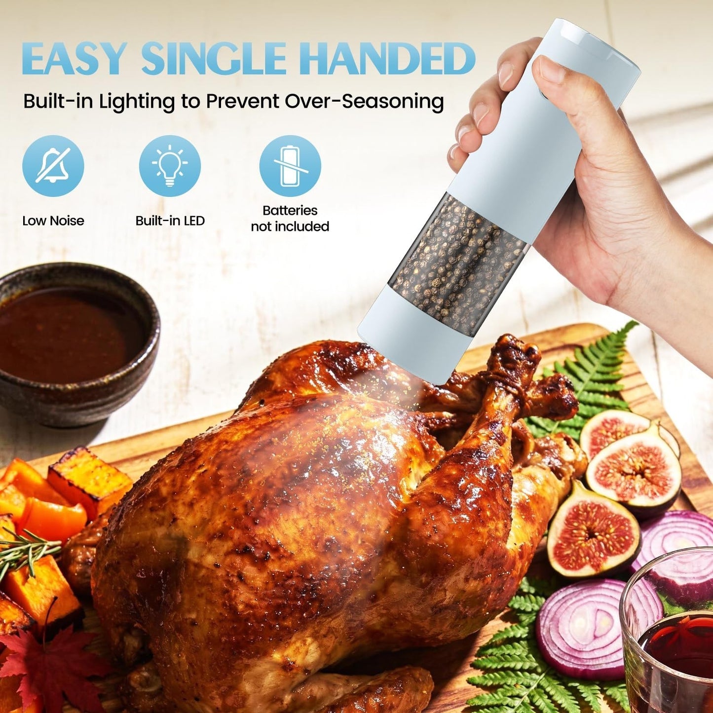 Automatic Electric Salt & Pepper Grinder Set   Adjustable Coarseness, LED, Large3