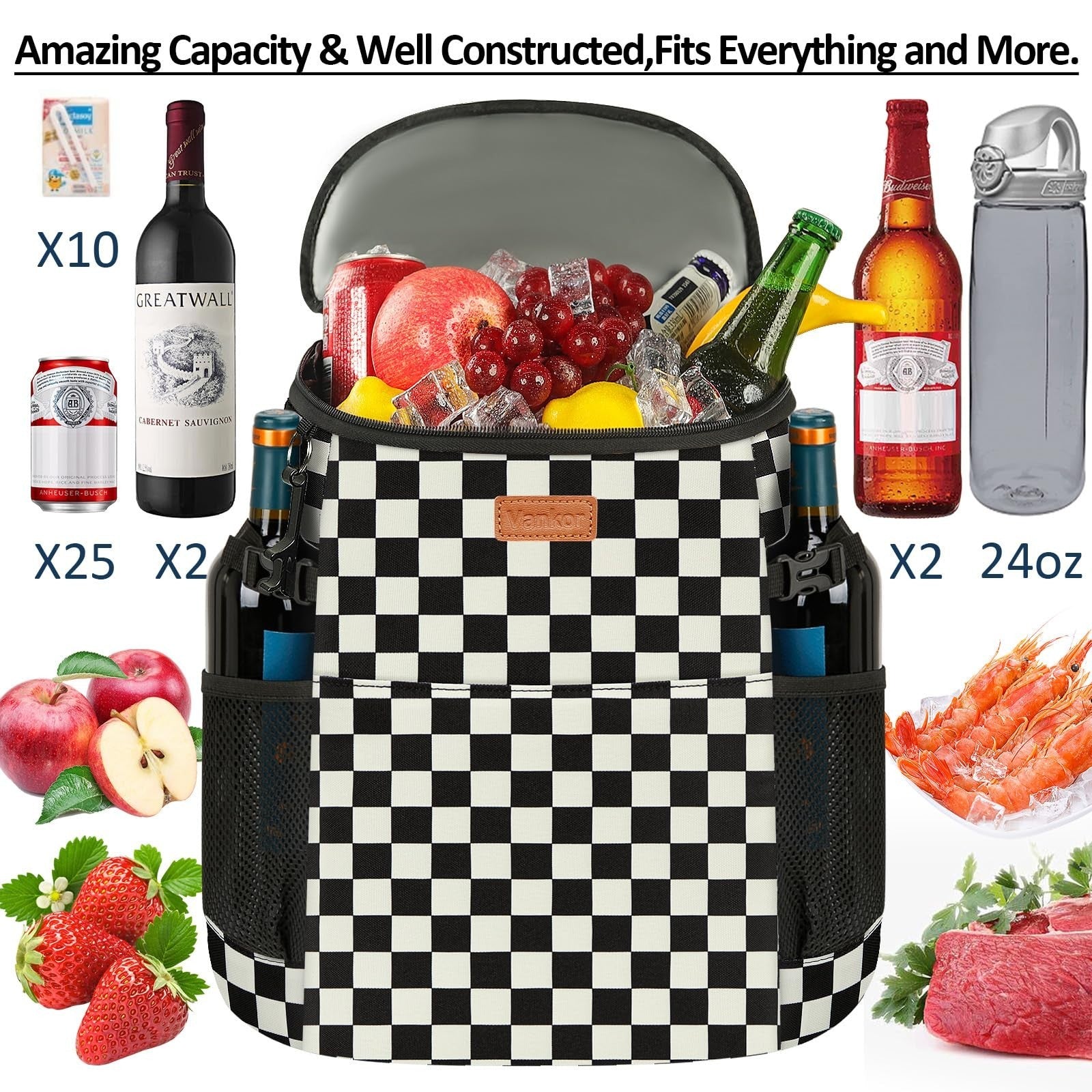 Insulated Camping Cooler Backpack - Holds 30-45 Cans, Waterproof & Leak Proof, I4