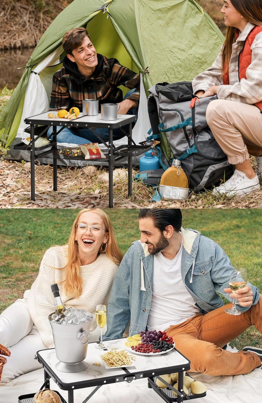 Compact Folding Camping Table 2ft with Side Racks & Net - Portable Picnic & Beac3