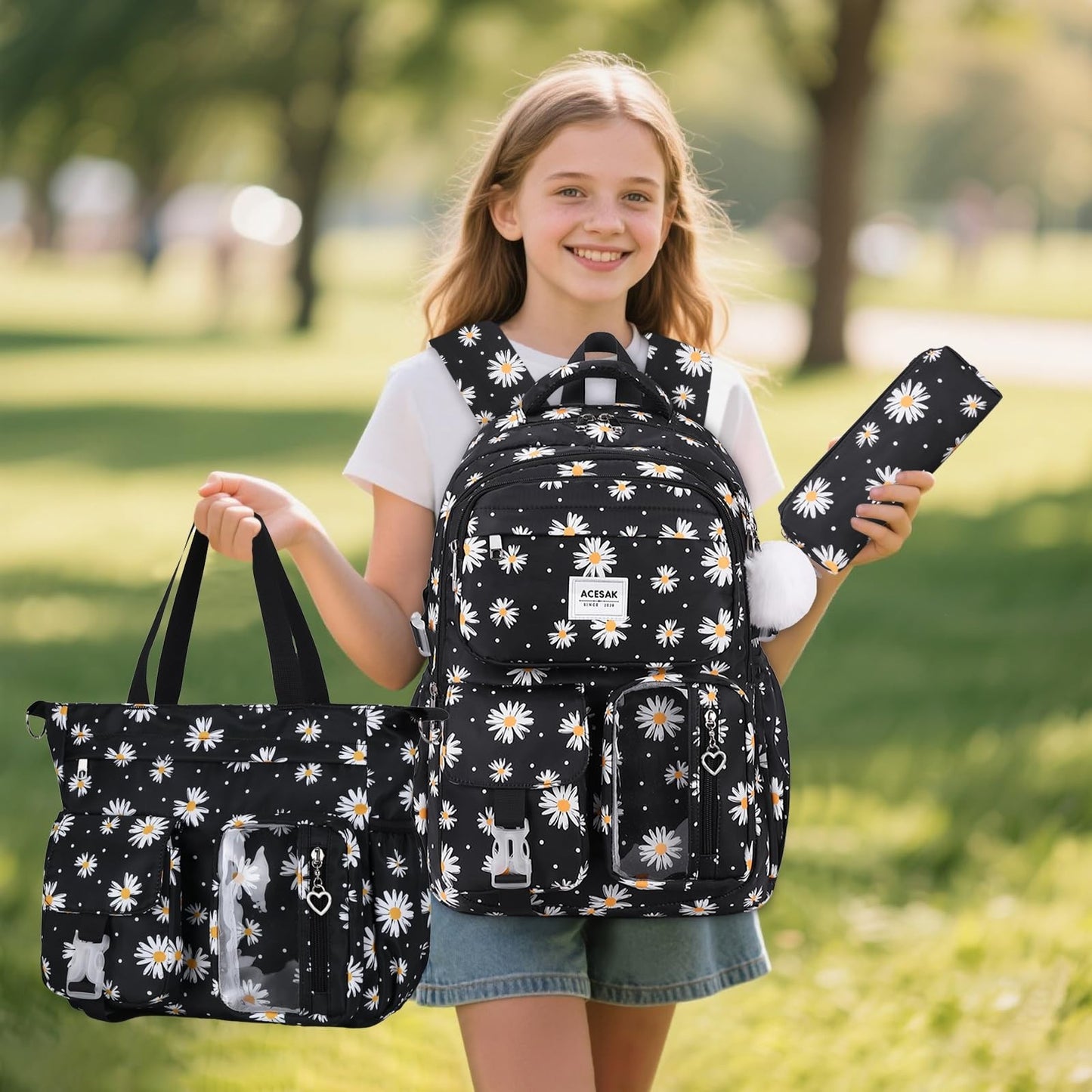 Stylish Girls Backpack Set with Tote, Crossbody Bag, Lunch Bag & Pencil Pouch  2