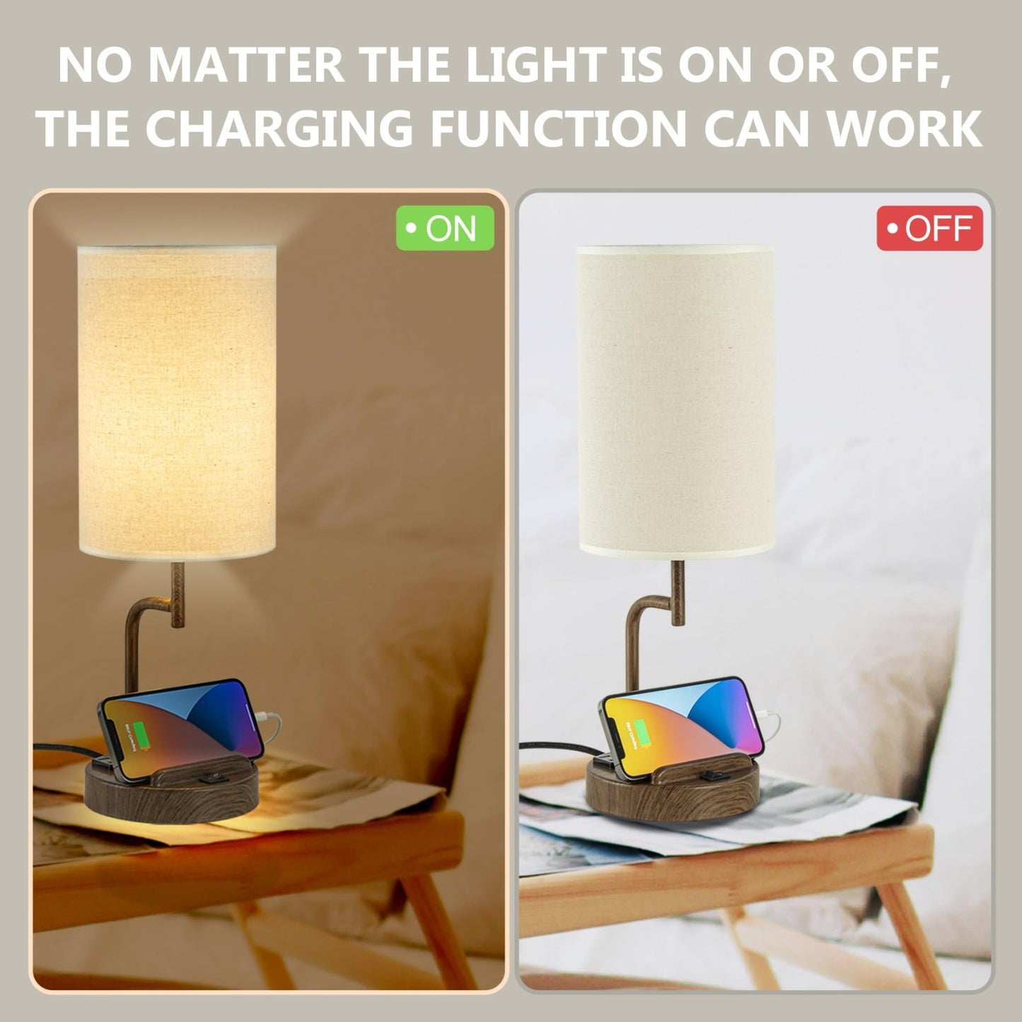 Modern Table Lamp with 3 USB Ports & AC Outlet, Bedside Desk Light, Pack of 22