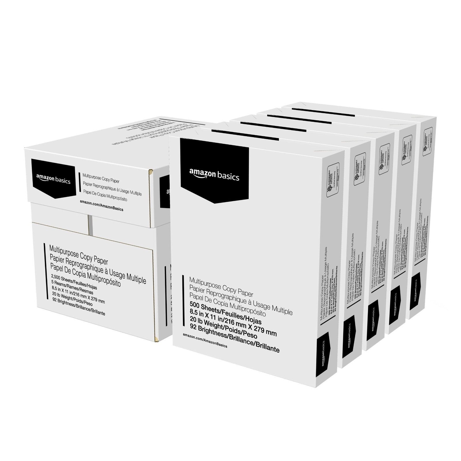 Multipurpose Copy Printer Paper 20 lb, 8.5x11", 2500 Sheets, 92 Bright White, 51
